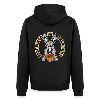 Hoofbeats On The Court Basketball Spieler Esel - Unisex Premium Bio Zip Hoodie - Schwarz - Hinten - Nico (187cm)