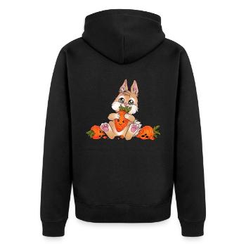 Witziger niedlicher Hase mit Möhre Chibi Kaninchen - Unisex Premium Bio Zip Hoodie - Schwarz - Hinten - Nico (187cm)