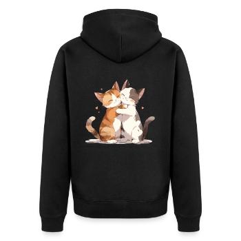 Cats, Love, Hug, Cuddle, Heart, Sweet, Cute - Unisex Premium Organic Zip Hoodie - black - Back - Nico (187cm)
