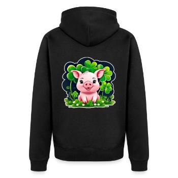 Cute lucky pig with shamrocks - Unisex Premium Organic Zip Hoodie - black - Back - Nico (187cm)