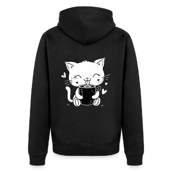 Katze Kaffee Katzenliebhaber Kaffeeliebhaber - Unisex Premium Bio Zip Hoodie - Schwarz - Hinten - Nico (187cm)