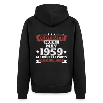 65. Geburtstag Mann Oldtimer Mai Jahrgang 1959 - Unisex Premium Bio Zip Hoodie - Schwarz - Hinten - Nico (187cm)