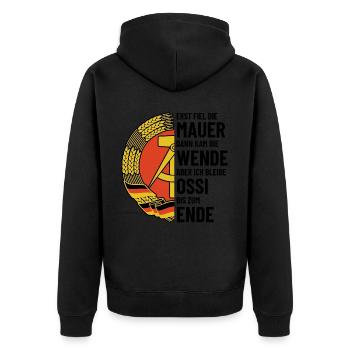 Ossi bis zum Ende - DDR Spruch - Unisex Premium Bio Zip Hoodie - Schwarz - Hinten - Nico (187cm)