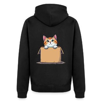 Chat assis dans un emballage en carton Humour drôle typique - Veste à capuche bio Premium Unisexe - noir - Dos - Nico (187cm)