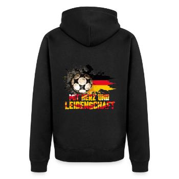 Deutschland Fan – Mit Herz und Leidenschaft - Unisex Premium Bio Zip Hoodie - Schwarz - Hinten - Nico (187cm)