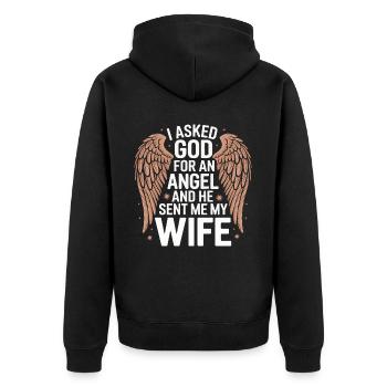 Frau Ehefrau Partnerin Familie Verheiratet - Unisex Premium Bio Zip Hoodie - Schwarz - Hinten - Nico (187cm)