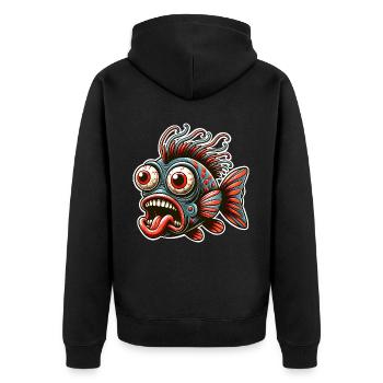 Fisch Crazy - Unisex Premium Bio Zip Hoodie - Schwarz - Hinten - Nico (187cm)