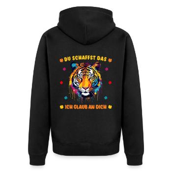 Du schaffst das! Ich glaub an dich! Tiger - Unisex Premium Bio Zip Hoodie - Schwarz - Hinten - Nico (187cm)
