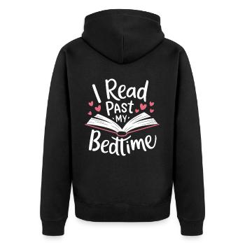 Bücher Buch lesen Bücherei Bibliothek Bücherwurm - Unisex Premium Bio Zip Hoodie - Schwarz - Hinten - Nico (187cm)