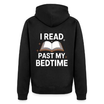 Bücher Buch lesen Bücherei Bibliothek Bücherwurm - Unisex Premium Bio Zip Hoodie - Schwarz - Hinten - Nico (187cm)