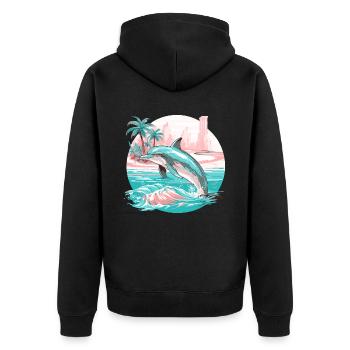 dauphin été soleil plage mer palmiers vacances - Veste à capuche bio Premium Unisexe - noir - Dos - Nico (187cm)