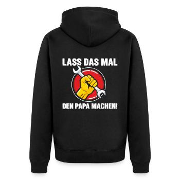 Lass das mal den Papa machen - Unisex Premium Bio Zip Hoodie - Schwarz - Hinten - Nico (187cm)