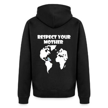 Respektiere deine Mutter Natur | Klimaschutz - Unisex Premium Bio Zip Hoodie - Schwarz - Hinten - Nico (187cm)