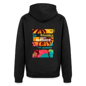Mallorca Sommer Sonne Strand Meer Palmen Urlaub - Unisex Premium Bio Zip Hoodie - Schwarz - Hinten - Nico (187cm)