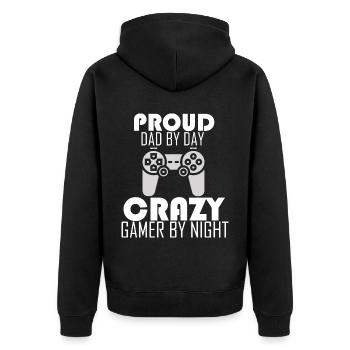Matching Player Proud Father by Day Madman - Unisex Premium Organic Zip Hoodie - black - Back - Nico (187cm)