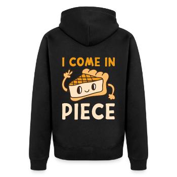 Kuchen Spruch lustig I COME IN PIECE Käsekuchen - Unisex Premium Bio Zip Hoodie - Schwarz - Hinten - Nico (187cm)