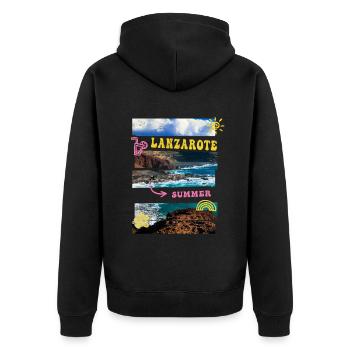 Lanzarote Sommer Sonne Strand Meer Palmen Urlaub - Unisex Premium Bio Zip Hoodie - Schwarz - Hinten - Nico (187cm)