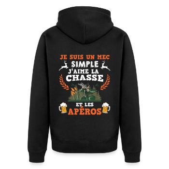 Mec simple chasse et apéro Humour Biere Chasseur - Veste à capuche bio Premium Unisexe - noir - Dos - Nico (187cm)