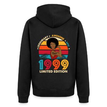 Geburtstag 1999 Afro Woman Limited Edition - Unisex Premium Bio Zip Hoodie - Schwarz - Hinten - Nico (187cm)