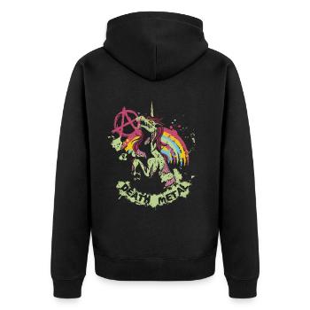 Death Metal Einhorn Musik Metal Head Rocker Heavy - Unisex Premium Bio Zip Hoodie - Schwarz - Hinten - Nico (187cm)