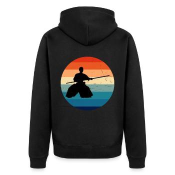 Martial Arts Damen Kampfsport Aikidoka Herren - Unisex Premium Bio Zip Hoodie - Schwarz - Hinten - Nico (187cm)