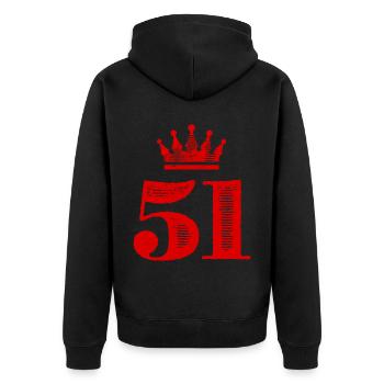 51 Zahl Krone - Unisex Premium Bio Zip Hoodie - Schwarz - Hinten - Nico (187cm)