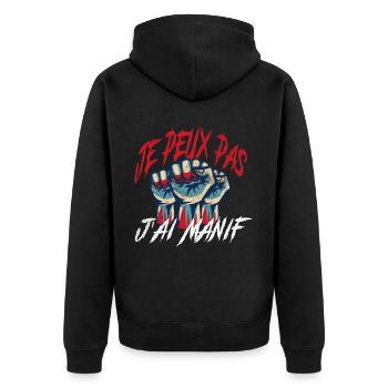 j'peux pas j'ai manif cadeau anniversaire humour - Veste à capuche bio Premium Unisexe - noir - Dos - Nico (187cm)