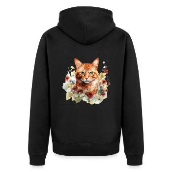 Red Cat Tiger Cat Flowers Watercolor Art Colorful - Unisex Premium Organic Zip Hoodie - black - Back - Nico (187cm)
