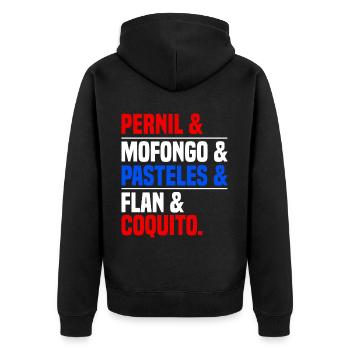 Puerto Rico Flagge | Puerto Ricaner Geschenkideen - Unisex Premium Bio Zip Hoodie - Schwarz - Hinten - Nico (187cm)