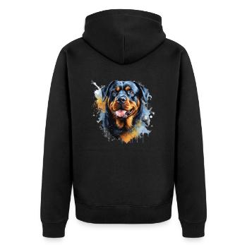 Vibrant Rottweiler Splash Art | Bold Dog Lover Pri - Unisex Premium Organic Zip Hoodie - black - Back - Nico (187cm)