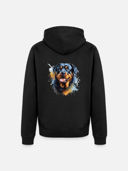 Vibrant Rottweiler Splash Art | Bold Dog Lover Pri - Unisex Premium Organic Zip Hoodie - black