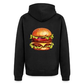 Burger Hamburger Cheeseburger Fast Food USA Comic - Unisex Premium Bio Zip Hoodie - Schwarz - Hinten - Nico (187cm)