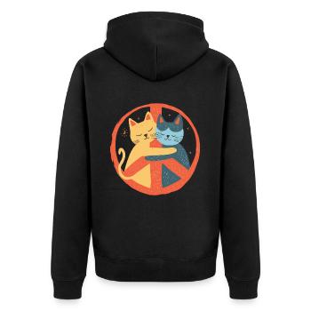 Katzen Peace Zeichen Frieden Symbol Liebe Umarmung - Unisex Premium Bio Zip Hoodie - Schwarz - Hinten - Nico (187cm)