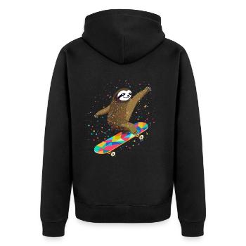 Skateboarding Faultier für Skaters - Unisex Premium Bio Zip Hoodie - Schwarz - Hinten - Nico (187cm)