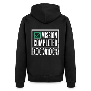 Arzt Abschluss Mission Completed Doktor Facharzt - Unisex Premium Bio Zip Hoodie - Schwarz - Hinten - Nico (187cm)