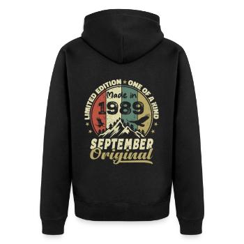 1989 - The legends were born in September 1989 - Unisex Premium Organic Zip Hoodie - black - Back - Nico (187cm)