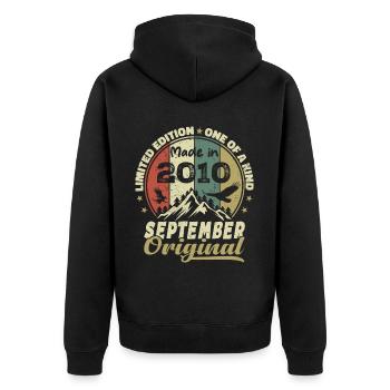 2010 – Legenden werden im September 2010 geboren - Unisex Premium Bio Zip Hoodie - Schwarz - Hinten - Nico (187cm)