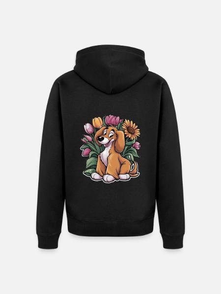 Afghanischer Windhund mit Tulpen und Sonnenblumen - Unisex Premium Bio Zip Hoodie - Schwarz