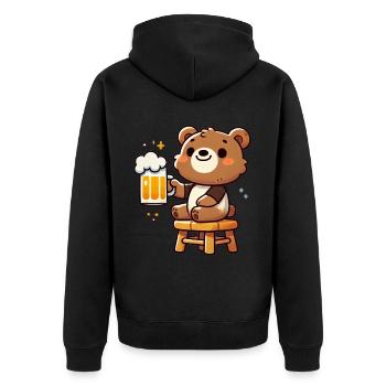 Cute Bear Drinking Beer 3 - Unisex Premium Bio Zip Hoodie - Schwarz - Hinten - Nico (187cm)