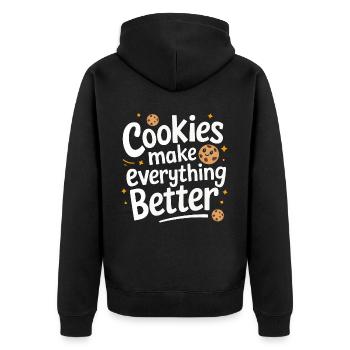 Cookies Cookie Keks Kekse Schokolade - Unisex Premium Bio Zip Hoodie - Schwarz - Hinten - Nico (187cm)