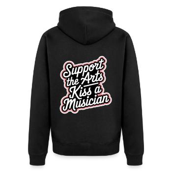 Support The Arts Kiss A Musician 4 - Unisex Premium Bio Zip Hoodie - Schwarz - Hinten - Nico (187cm)