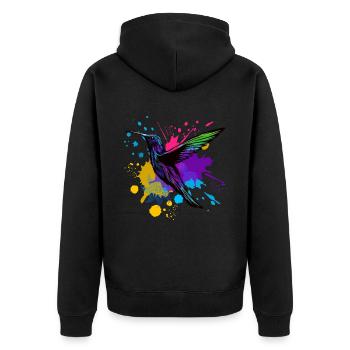 Kolibri Splash Vogel Tier Kunst Aquarell Bunt - Unisex Premium Bio Zip Hoodie - Schwarz - Hinten - Nico (187cm)