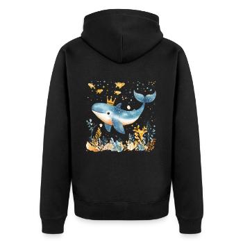 Whale Cute Cute Baby Kids Animal Blue Whale Watercolor - Unisex Premium Organic Zip Hoodie - black - Back - Nico (187cm)