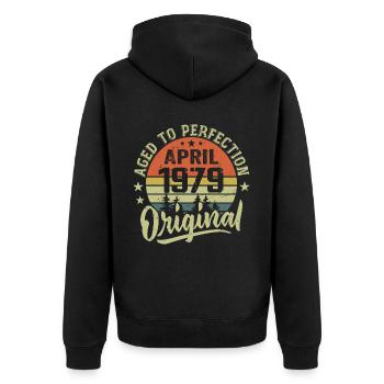April 1979 Geburtstag - April 1979 Geschenkidee - Unisex Premium Bio Zip Hoodie - Schwarz - Hinten - Nico (187cm)
