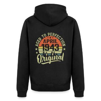 Anniversaire Avril 1943 - Idée Cadeau Avril 1943 - Veste à capuche bio Premium Unisexe - noir - Dos - Nico (187cm)