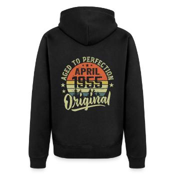 April 1955 Geburtstag - April 1955 Geschenkidee - Unisex Premium Bio Zip Hoodie - Schwarz - Hinten - Nico (187cm)