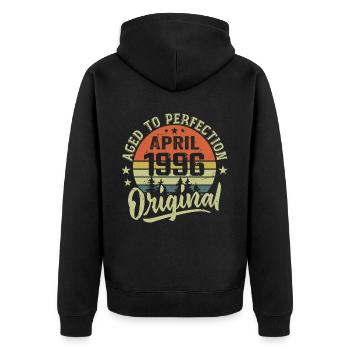 Anniversaire Avril 1996 - Idée Cadeau Avril 1996 - Veste à capuche bio Premium Unisexe - noir - Dos - Nico (187cm)