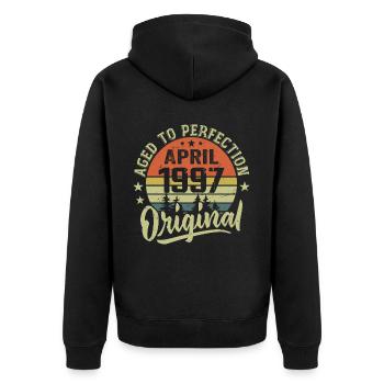 April 1997 Geburtstag - April 1997 Geschenkidee - Unisex Premium Bio Zip Hoodie - Schwarz - Hinten - Nico (187cm)