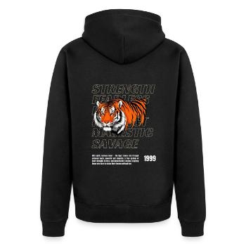 Tiger Power Vintage Design Wild and Strong - Unisex Premium Organic Zip Hoodie - black - Back - Nico (187cm)