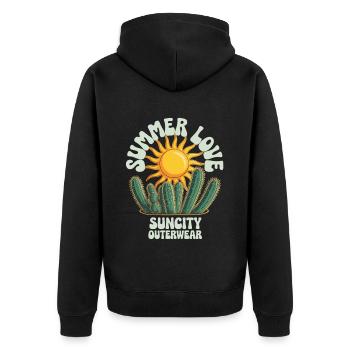 Sonnenkaktus – Summer Vibes - Unisex Premium Bio Zip Hoodie - Schwarz - Hinten - Nico (187cm)
